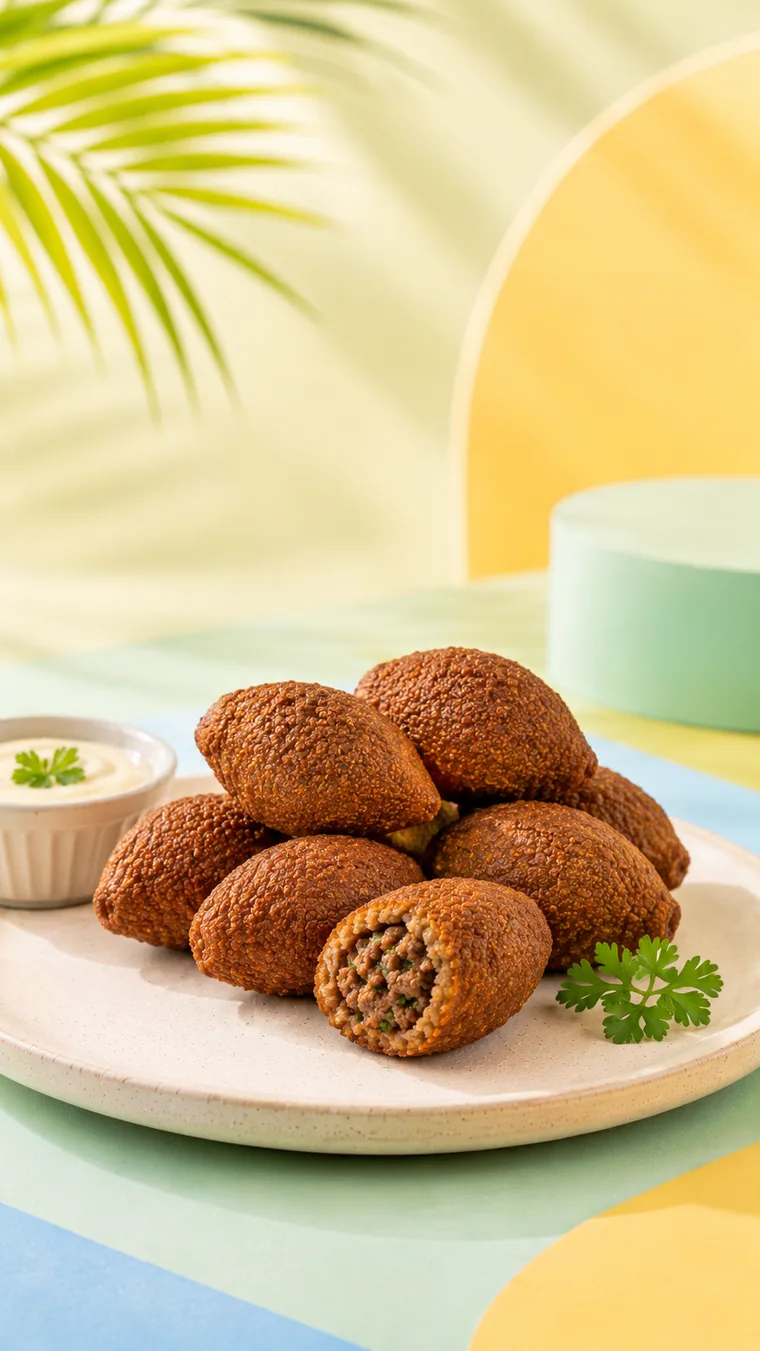 Torpedo-shaped fried kibe of bulgur wheat and seasoned ground beef